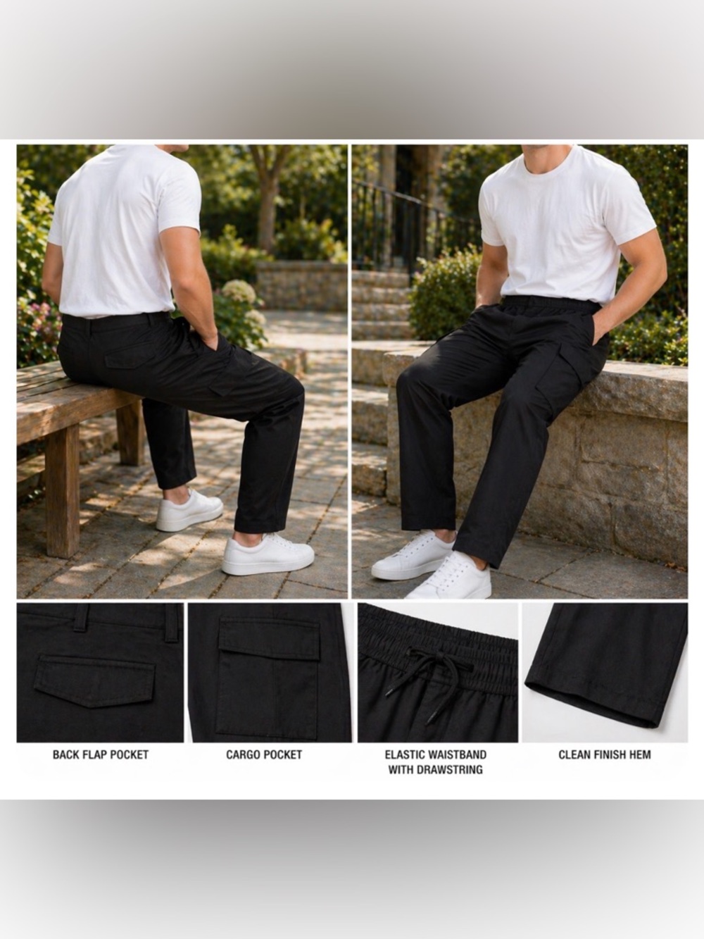 🆕 NWT CSG Everett Black Cargo Pants Men’s L XL Back to School Teen Style - Picture 2 of 5